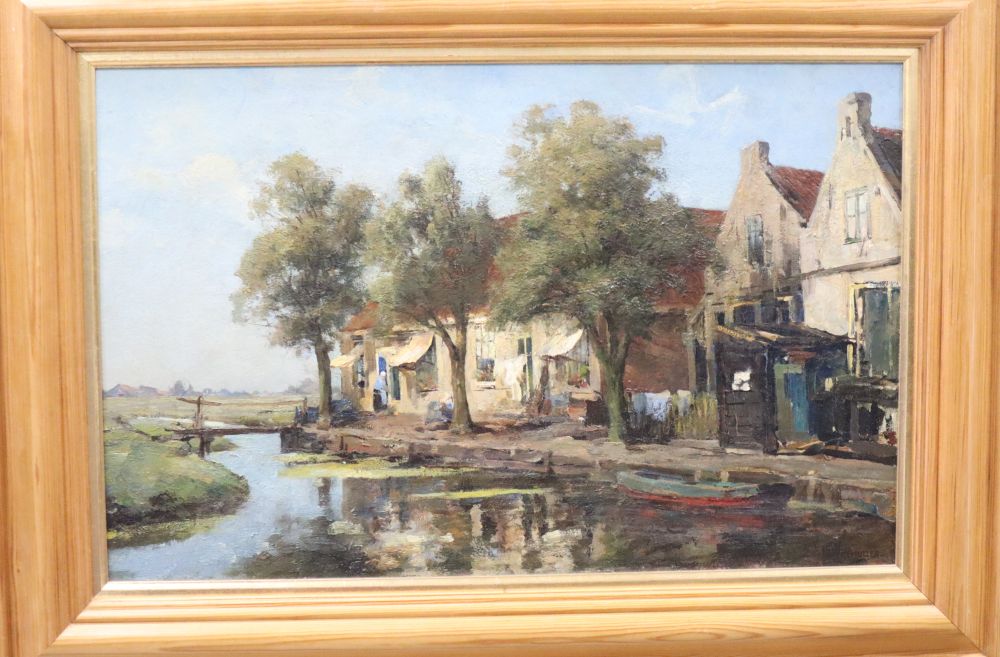 H. Weismuller, oil on canvas, River landscape, 34 x 53cm